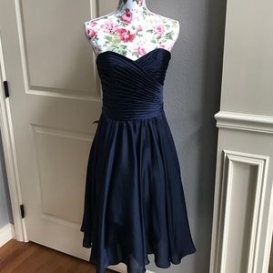 Monique Lhuillier Navy Satin Dress